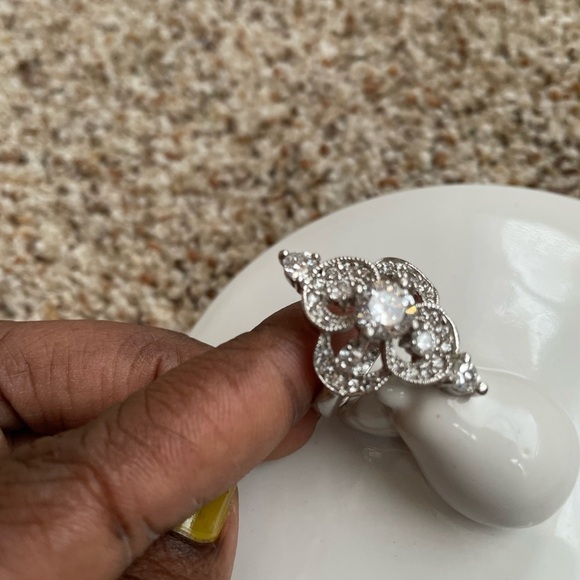 Vintage Silver Crystal Fashion Clover Ring Size 7 - Picture 2 of 8